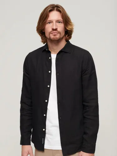 Superdry Casual Linen Long Sleeve Shirt - Black - Male