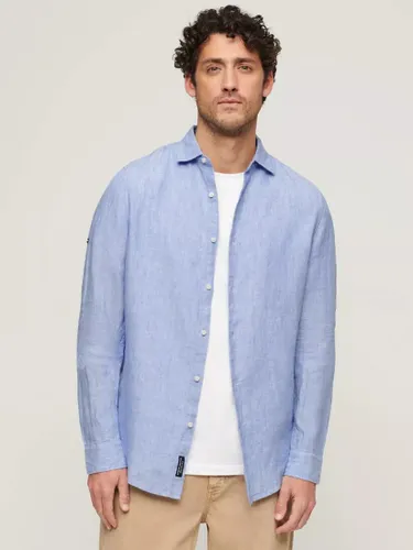 Superdry Casual Linen Long Sleeve Shirt - Light Blue Chambray - Male