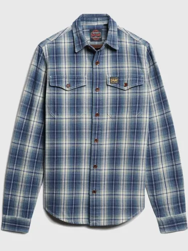 Superdry Denim Blue Check Organic Cotton Worker Check Shirt