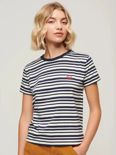Superdry Essential Logo Striped Fitted T-Shirt, Richest Navy Stripe - Richest Navy Stripe - Female