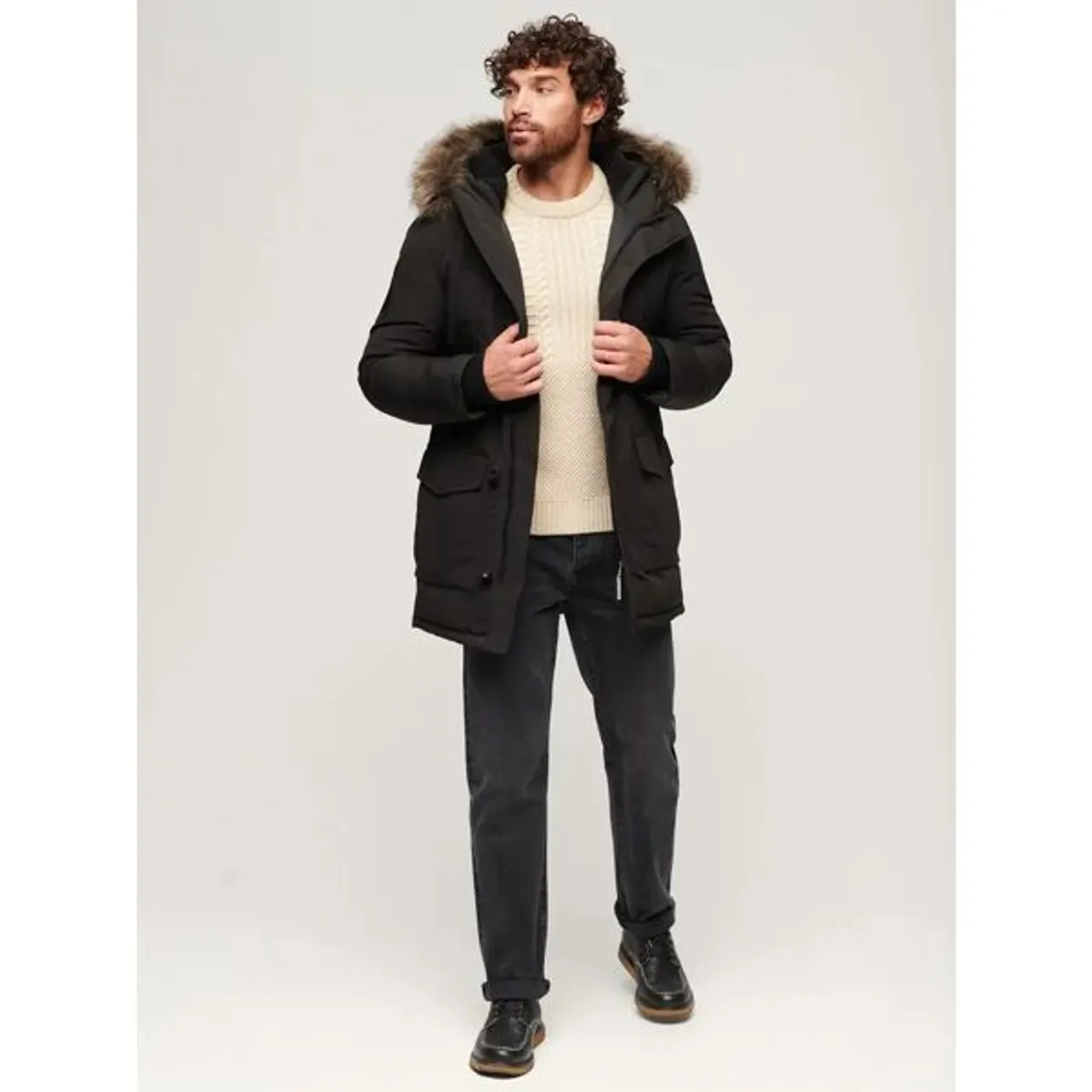 Superdry Everest Faux Fur Hooded Parka Coat, Black - Black - Male