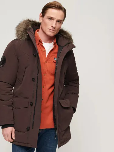 Superdry Everest Faux Fur Hooded Parka Coat - Dark Brown - Male