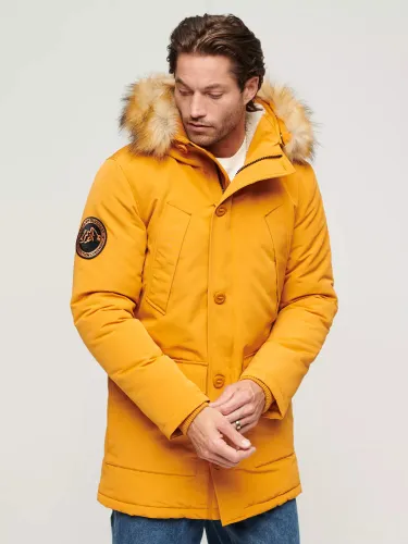 Superdry Everest Faux Fur Hooded Parka Coat - Mustard Yellow - Male