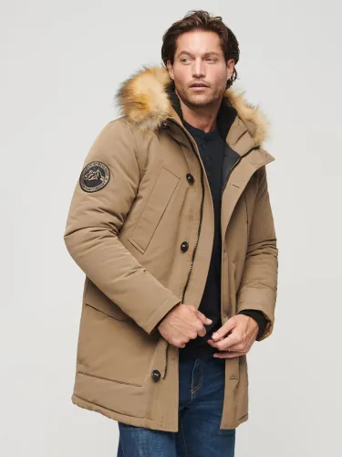 Superdry Everest Faux Fur Hooded Parka Coat - Sandstone Brown - Male