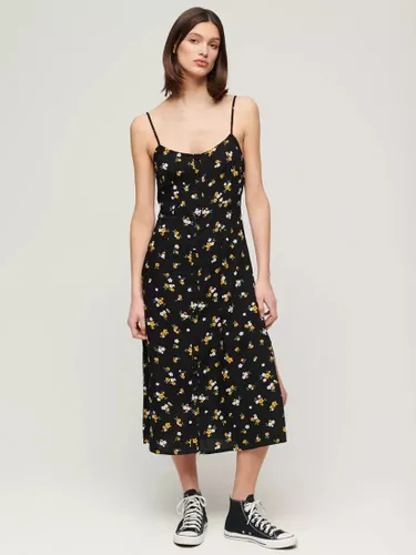 Superdry Floral Print Button-Up Cami Midi Dress - Black/Multi - Female