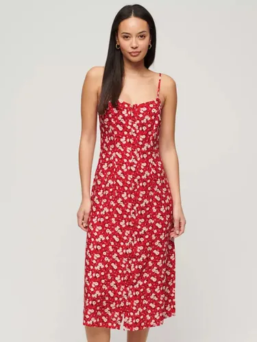 Superdry Floral Print Button-Up Cami Midi Dress - Red/Multi - Female