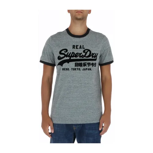 Superdry , Grey Printed Short Sleeve T-shirt ,Gray male, Sizes: