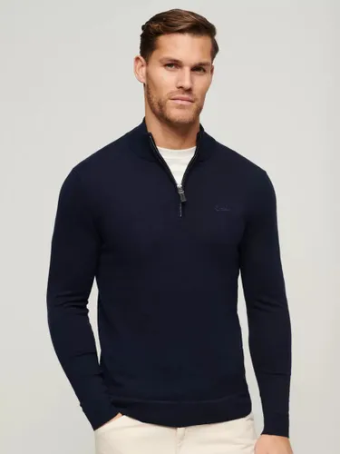 Superdry Henley Cotton Cashmere Knitted Jumper - Carbon Navy Marl - Male