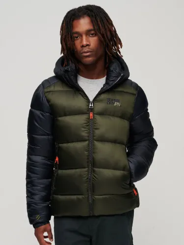 Superdry Hooded Colour Block Sports Puffer Jacket - Navy/Dark Moss - Male