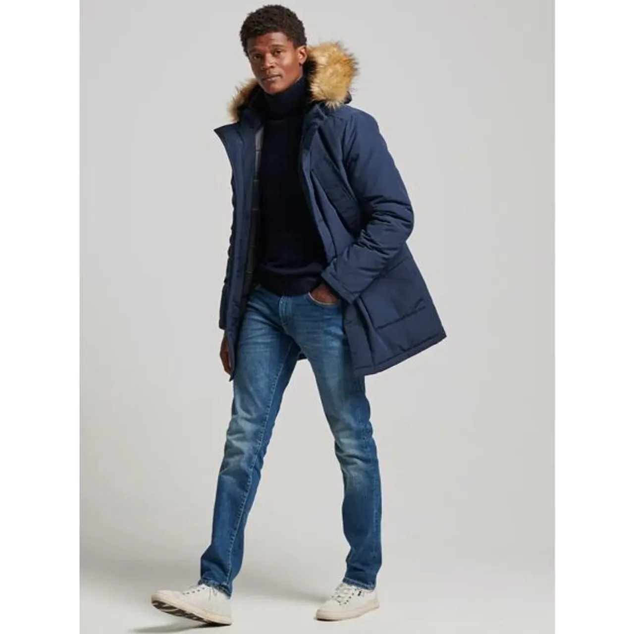 Superdry Hooded Everest Faux Fur Parka - Nordic Chrome Navy - Male