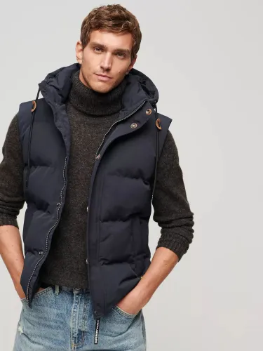 Superdry Hooded Everest Puffer Gilet - Nordic Chrome Navy - Male