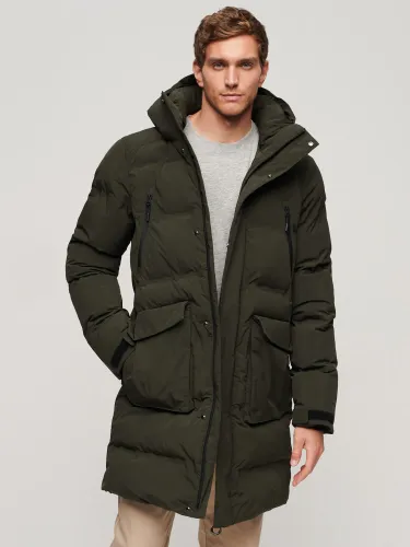 Superdry Hooded Longline Padded Jacket - Olive - Male