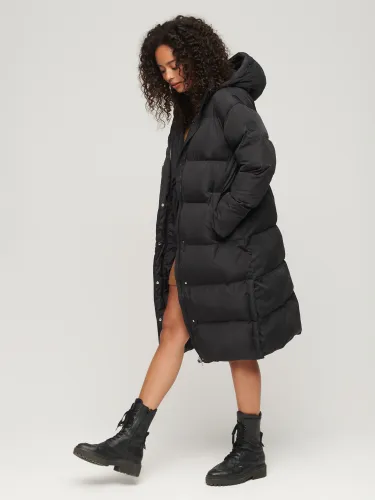 Superdry Hooded Longline Puffer Coat, Black - Black - Female