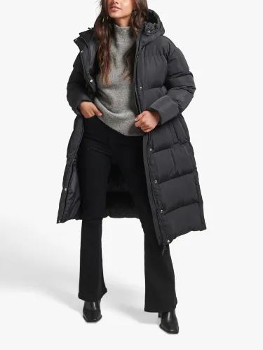 Superdry Hooded Longline Puffer Coat - Black - Female