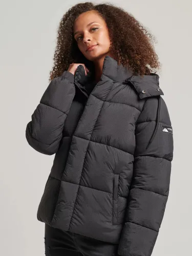 Superdry Hooded Ripstop Puffer Jacket - Black Grid - Female