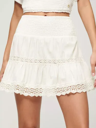 Superdry Ibiza Lace Tiered Mini Skirt - Off White - Female