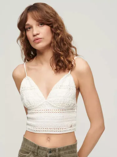 Superdry Jersey Lace Cropped Cami Top - Off White - Female