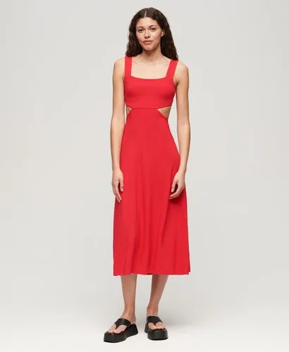 Superdry Ladies Slim Fit Jersey Cutout Midi Dress, Red