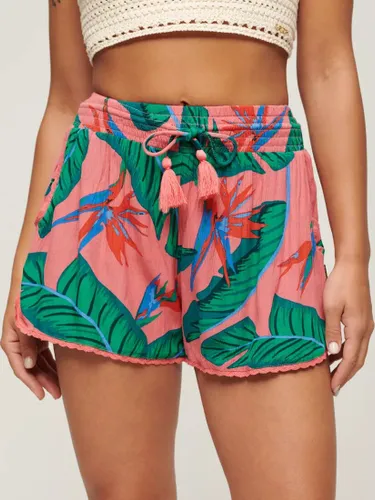Superdry Leaf Print Beach Shorts, Pink Paradise - Pink Paradise - Female