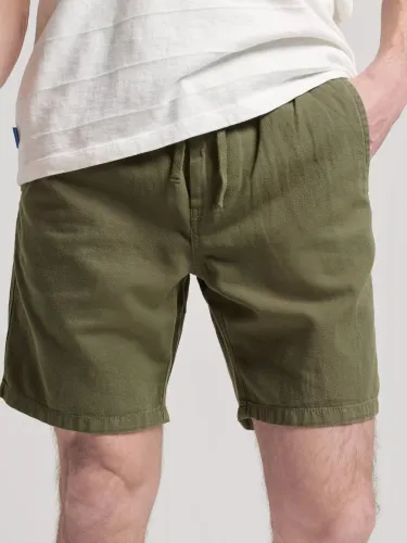 Superdry Linen and Organic Cotton Blend Vintage Overdyed Shorts - Olive Khaki - Male