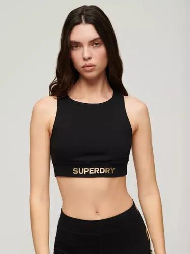 Superdry Logo Sports Bra Top, Black/Bronze - Black/Bronze - Female