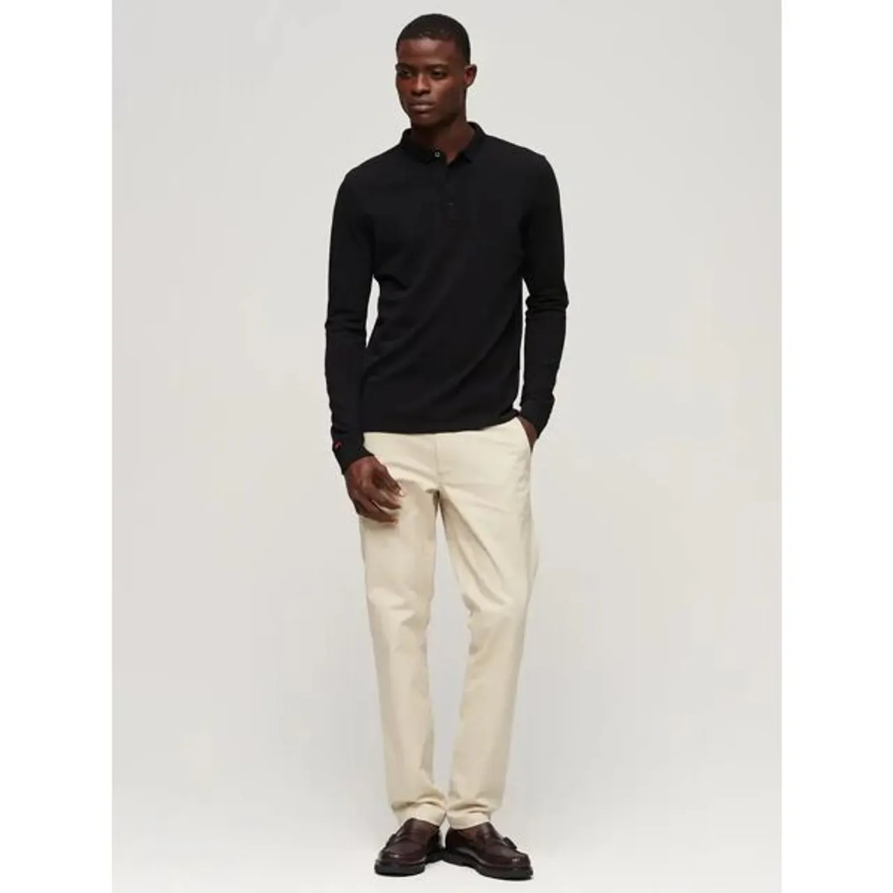 Superdry Long Sleeve Cotton Pique Polo Shirt - Black - Male