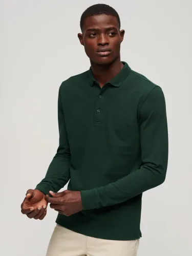 Superdry Long Sleeve Cotton Pique Polo Shirt - Forest Green - Male