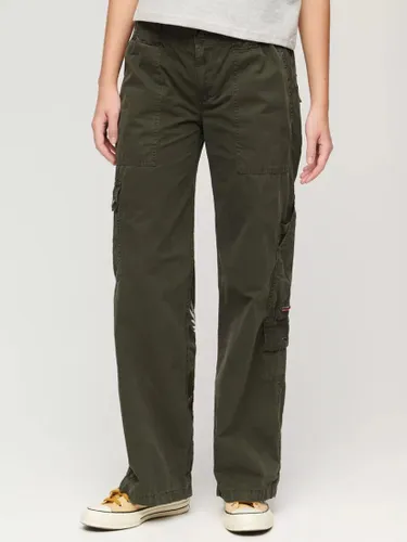 Superdry Low Rise Embroidered Cargo Trousers - Green - Female