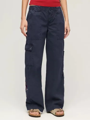 Superdry Low Rise Embroidered Cargo Trousers - Navy - Female