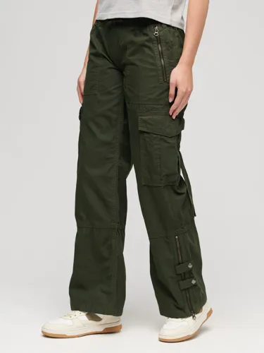Superdry Low Rise Wide Leg Cargo Pants - Surplus Goods Olive Green - Female