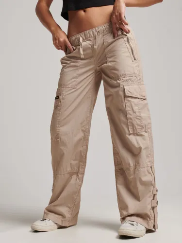 Superdry Low Rise Wide Leg Cargo Trousers - Stone Wash - Female