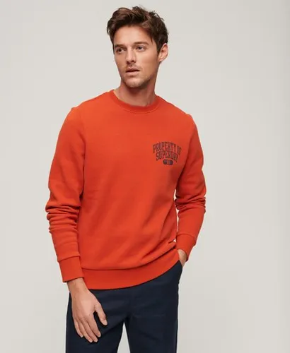 Superdry Men's Athletic Script Flock Sweatshirt Orange / Denim Co Rust Orange