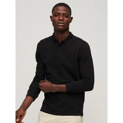 Superdry Mens Black Long Sleeve Cotton Pique Polo Shirt