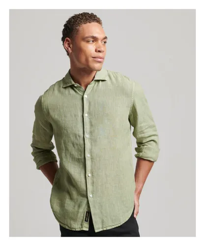 Superdry Mens Casual Linen Long Sleeve Shirt - Green