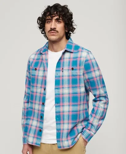Superdry Mens Classic Vintage Check Overshirt, Blue