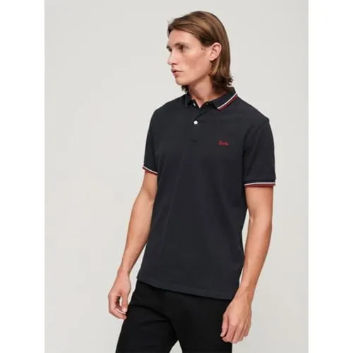 Superdry Mens Dark Navy Red Vintage Tipped Polo Shirt