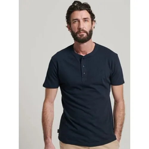 Superdry Mens Eclipse Navy Embroidered Logo Henley T-Shirt