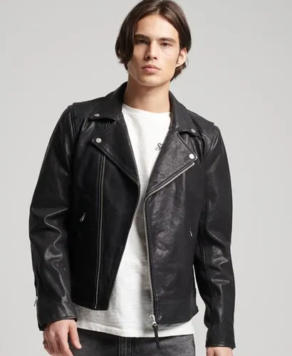 Superdry Men's Leather Moto Biker Jacket Black