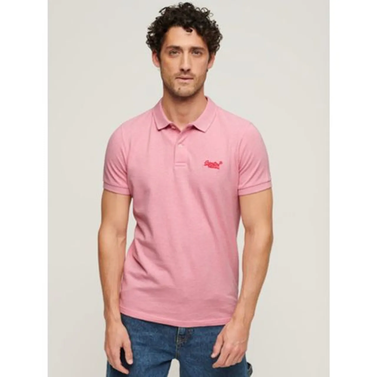 Superdry Mens Light Pink Marl Classic Pique Polo Shirt