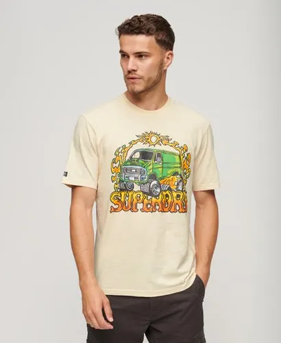 Superdry Men's Loose Fit Graphic Print Motor Retro T-Shirt, Beige, Green and Yellow