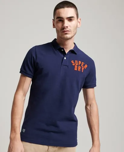 Superdry Men's Mens Classic Embroidered Graphic Superstate Polo Shirt, Navy Blue