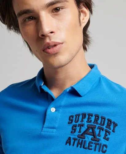 Superdry Men's Mens Classic Embroidered Superstate Polo Shirt, Light Blue
