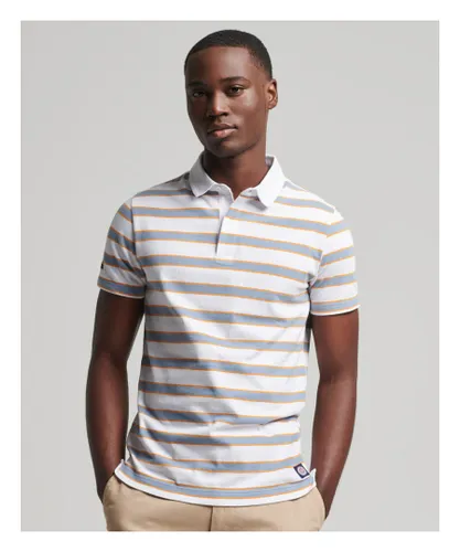Superdry Mens Organic Cotton Academy Stripe Polo Shirt - Grey