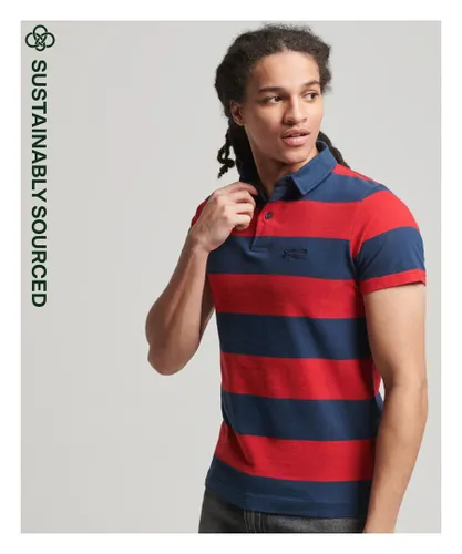 Superdry Mens Organic Cotton Academy Stripe Polo Shirt - Red