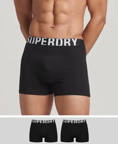 Superdry Men's Organic Cotton Boxer Dual Logo Double Pack Black / Black/Black Optic