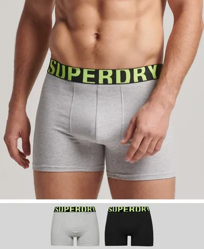 Superdry Men's Organic Cotton Boxer Dual Logo Double Pack Grey / Charcoal/Grey Fluro