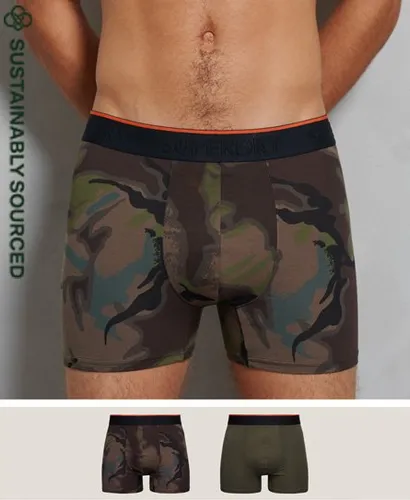 Superdry Men's Organic Cotton Classic Boxer Double Pack Khaki / Drab Overall Green/Camo