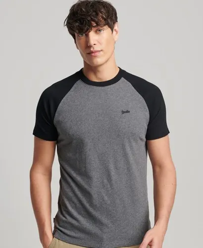 Superdry Men's Organic Cotton Essential Logo Baseball T-Shirt Dark Grey / Rich Charcoal Marl/Black