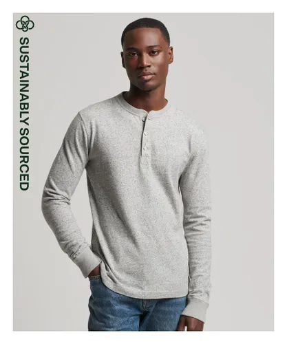 Superdry Mens Organic Cotton Long Sleeve Henley Top - Grey