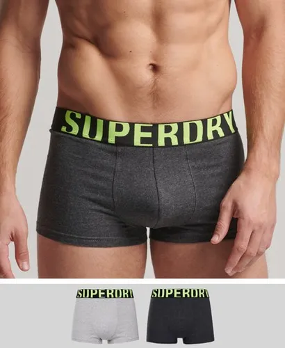 Superdry Men's Organic Cotton Trunk Logo Double Pack Grey / Charcoal/Grey Fluro